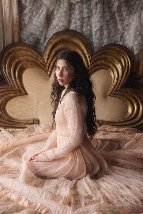 Toni, Victorian blush pink organza long gown