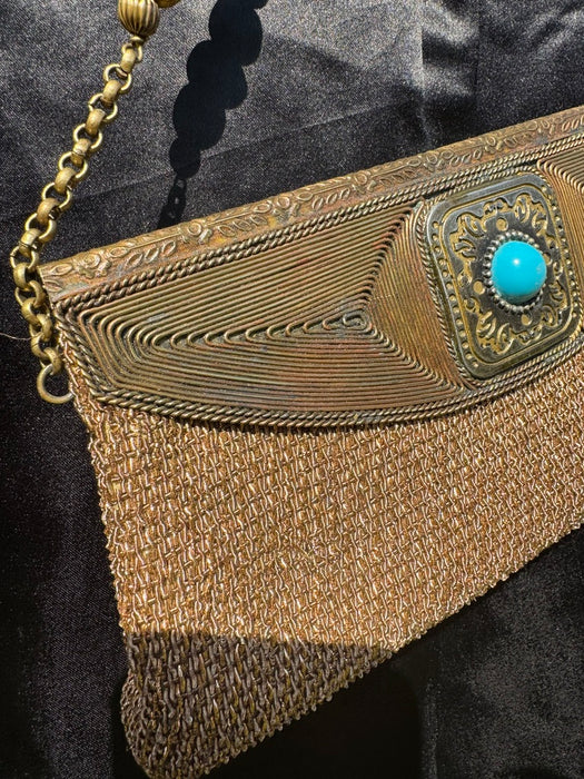 Kylie, 30s gold and turquoise beaded handbag