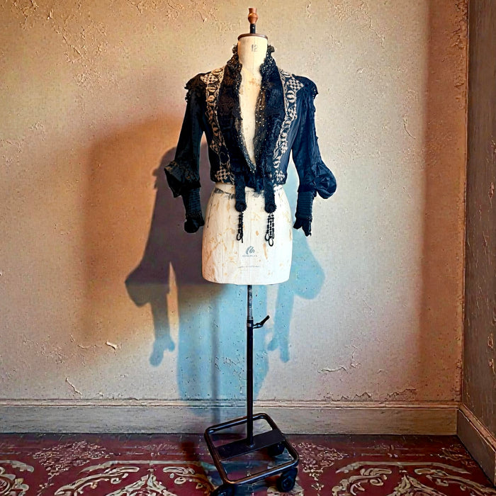 Raine, embellished Victorian silk and beaded silk black jacket