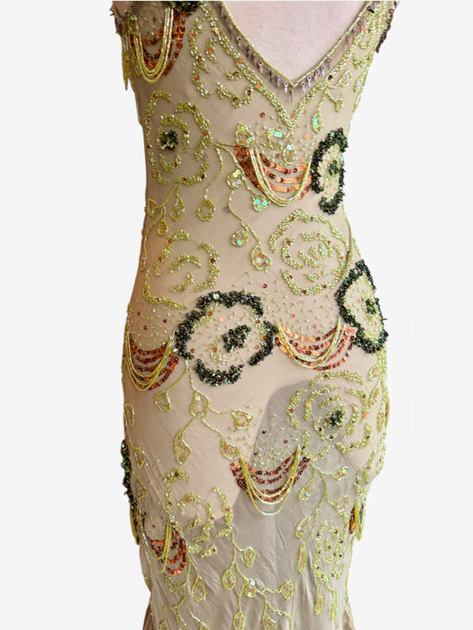 Flora, vintage bias cut beaded dress with ombré frill design