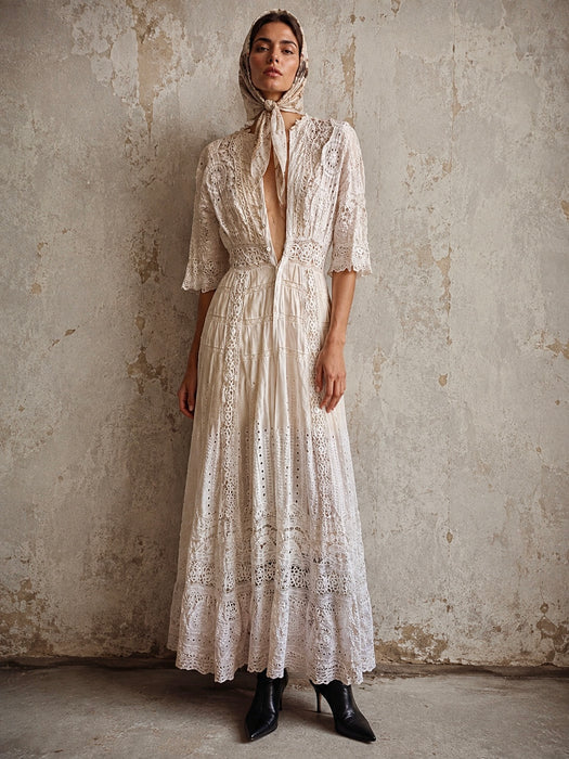 Adina, Edwardian white lace and eyelet long dress