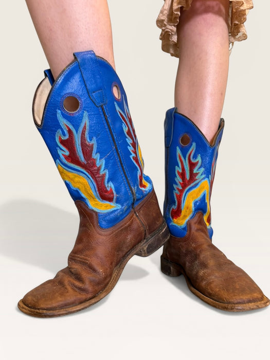 Waco, original 70s leather hand painted stitched cowboy boots