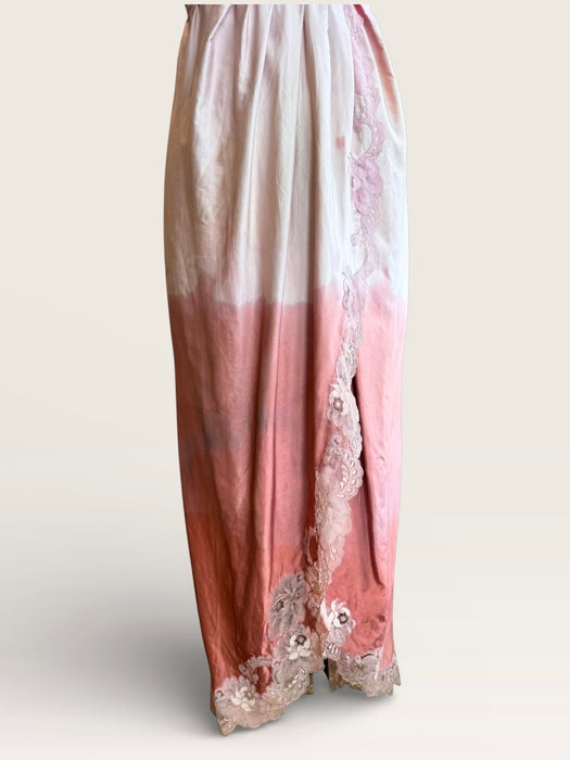 Smart, 40s hand dyed pink and terracotta ombré silk and lace petal dress