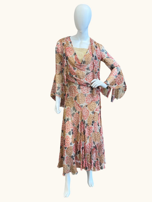 Quartz, 30s floral chiffon and lace dress and jacket