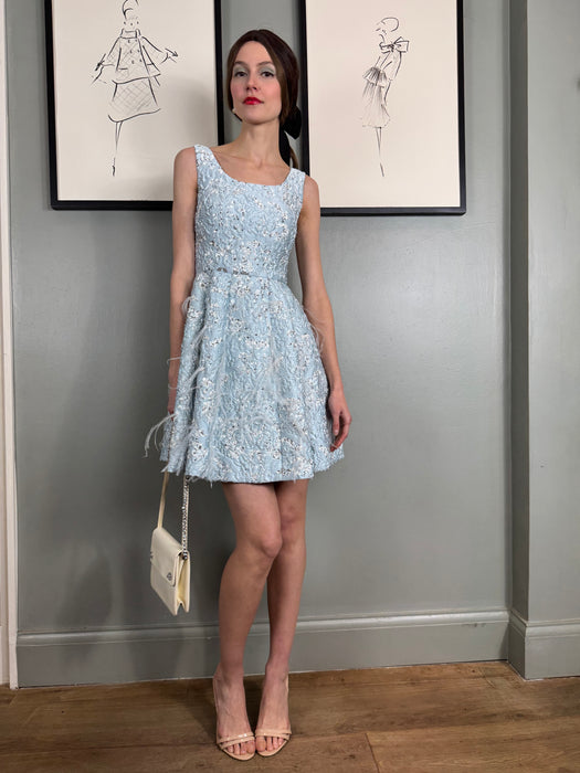 Oscar de la Renta, beaded feather pale blue dress