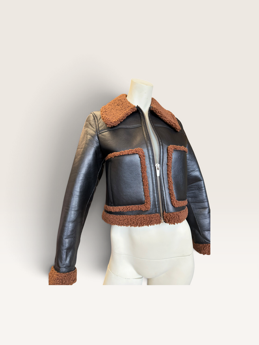 Beacon, faux leather teddy lined brown jacket