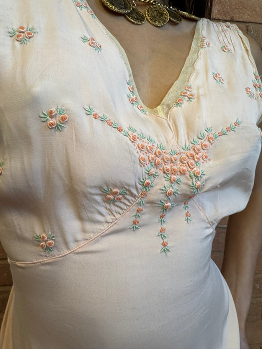 Tabitha, 20s silk bias cut dress with hand made florals