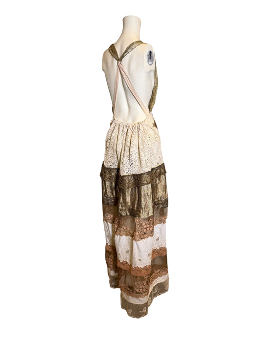 Miter, reworked 1920s French gold lamé and lace dress with Edwardian embroidery