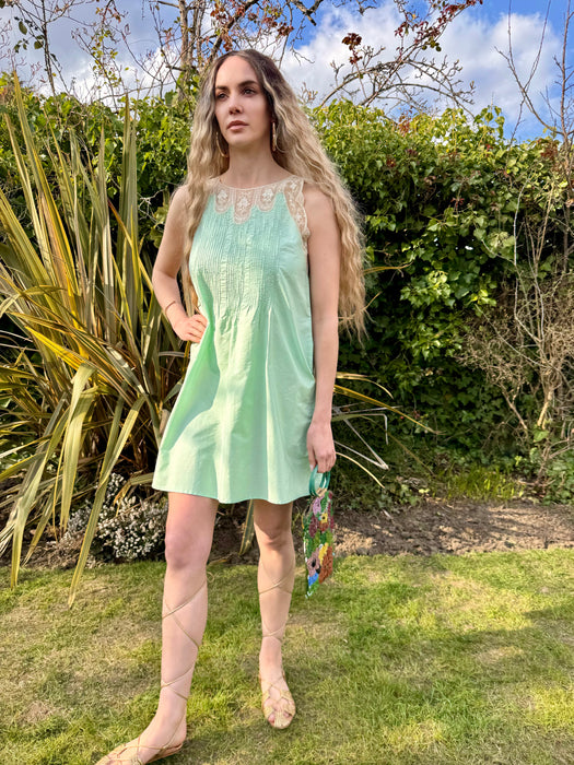 Lidia, 30s aqua green cotton and lace dress