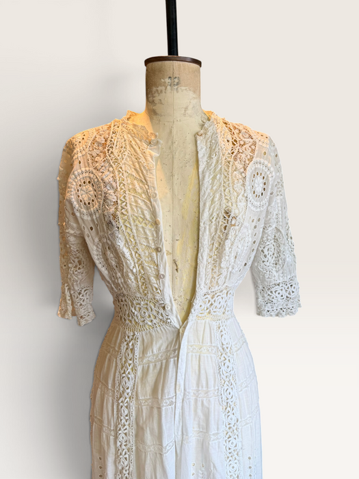 Adina, Edwardian white lace and eyelet long dress