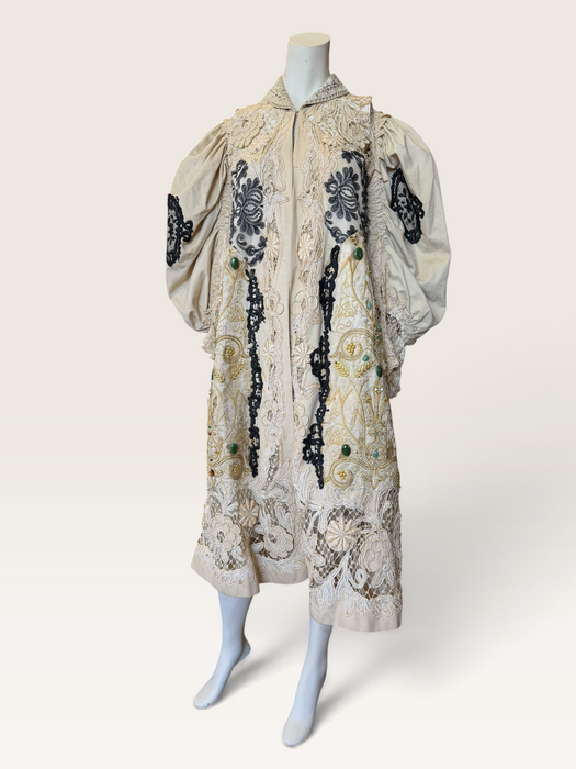 Veronica, reworked Edwardian cream and lace wool coat with gold thread beading
