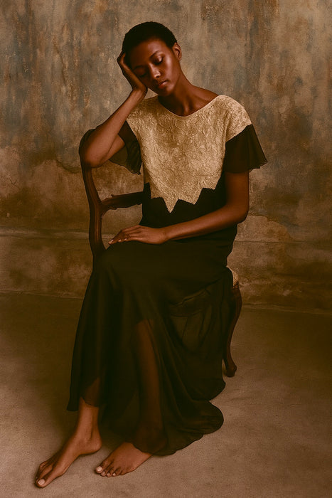 Bonnie, 30s lace and black chiffon dress