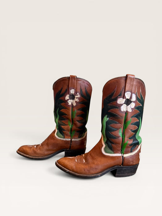 Houston, 70s brown hand painted leather boots