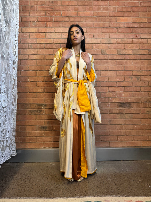Viking, 40s cream silk and gold Phoenix embroidered kimono