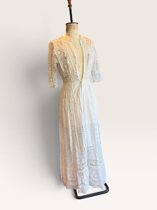 Adina, Edwardian white lace and eyelet long dress