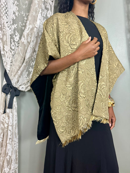 Shirley, riversible gold brocade and black velvet cape