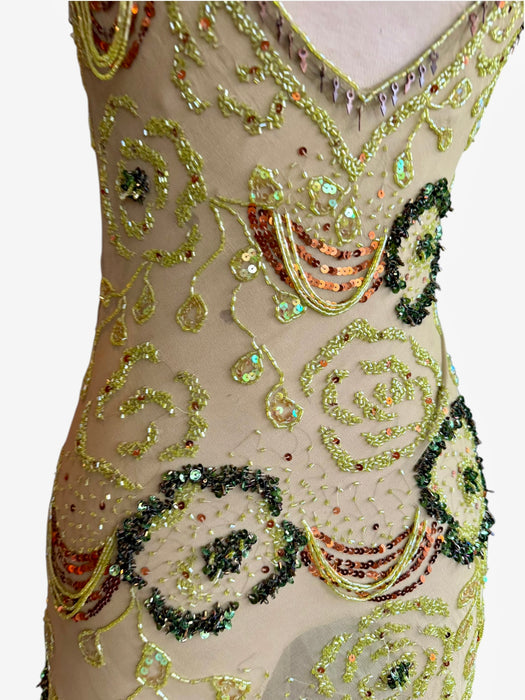 Flora, vintage bias cut beaded dress with ombré frill design