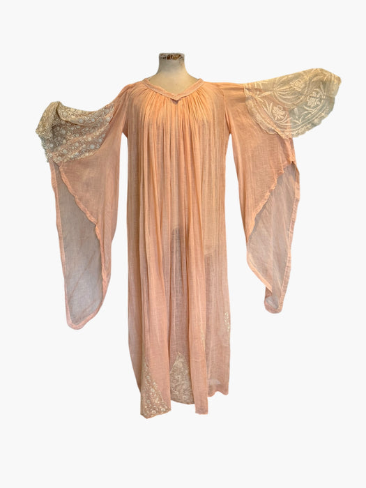 Aurora, 70s hand dyed cheesecloth and lace angel sleeve kaftan