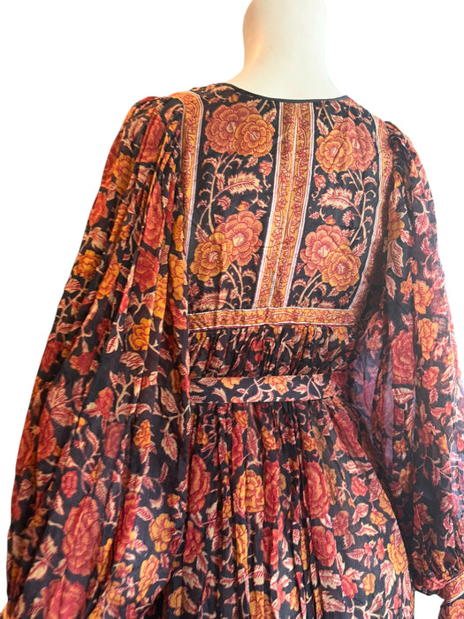 Anchor, 70s silk Indian block print balloon sleeves belted dress