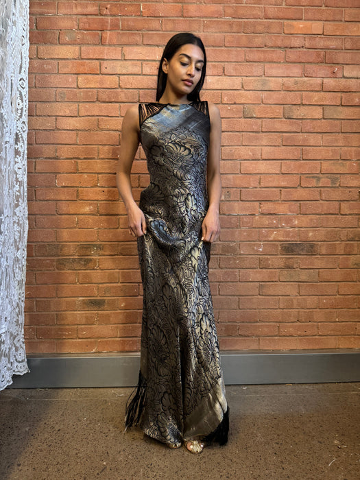 Heron, 20s lamé ombré fringed dress