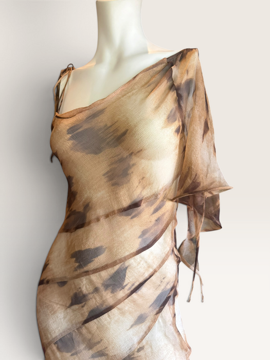 Sirena, 90s bias cut animal print silk chiffon dress