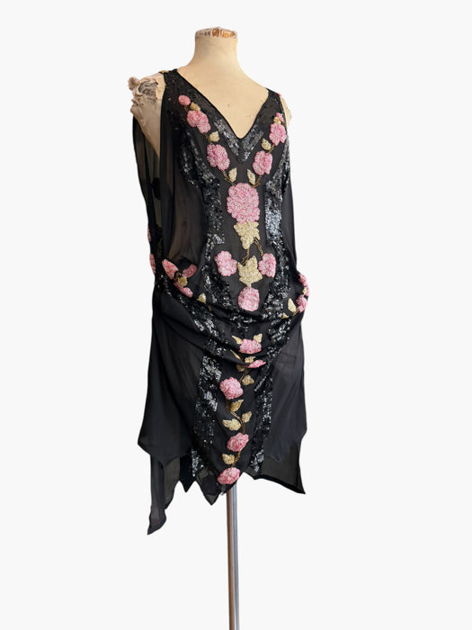 Greta, reworked 20s beaded short asymmetric dress