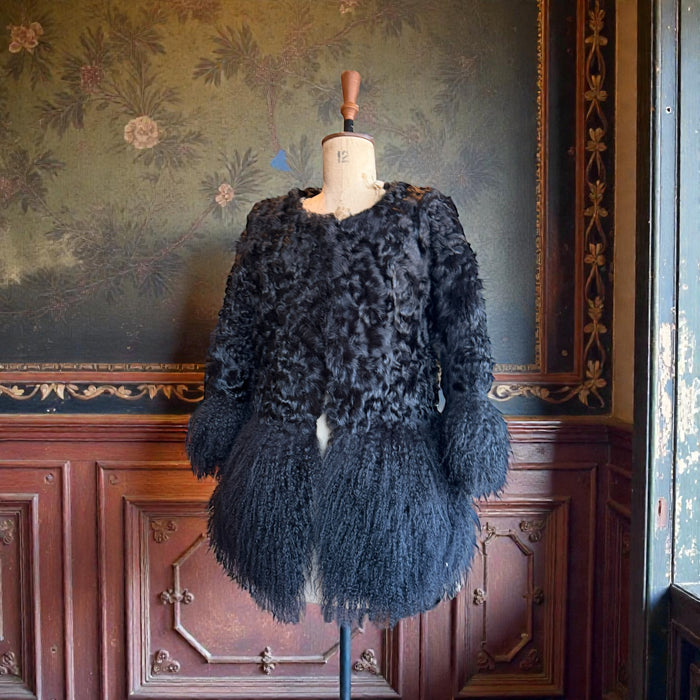Heidi, vintage black Mongolian fur jacket