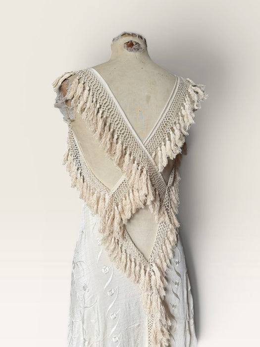 Odette, reworked 20s cream silk embroidered piano shawl