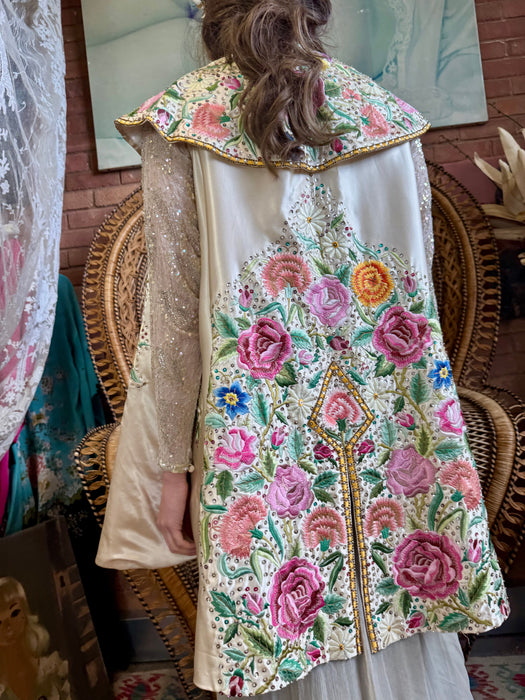 Sabrina, 30s silk floral embroidered and sequins cape
