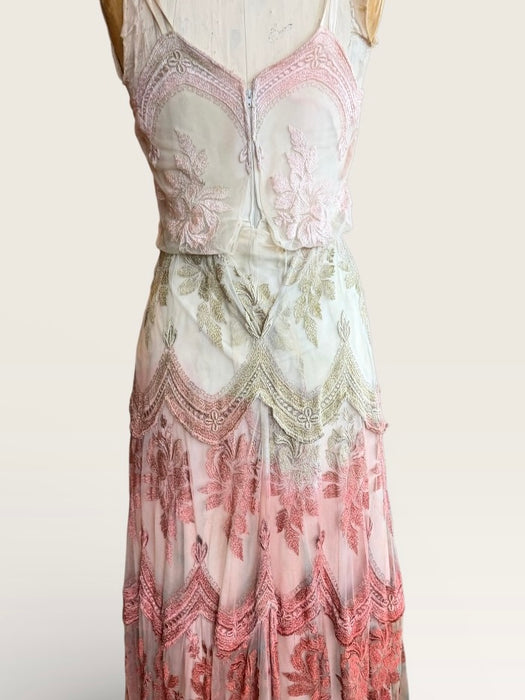 Bona, 70s hand dyed lace ombré scalloped dress