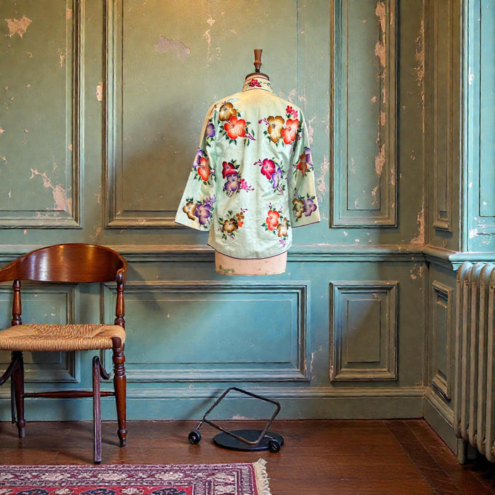 Tara, 40s Chinese mint green embroidered floral jacket