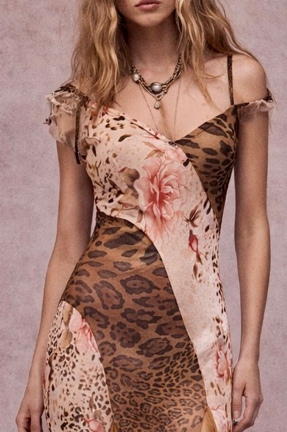 Dorsey, 90s mixed print bias cut dress with handkerchief hemline