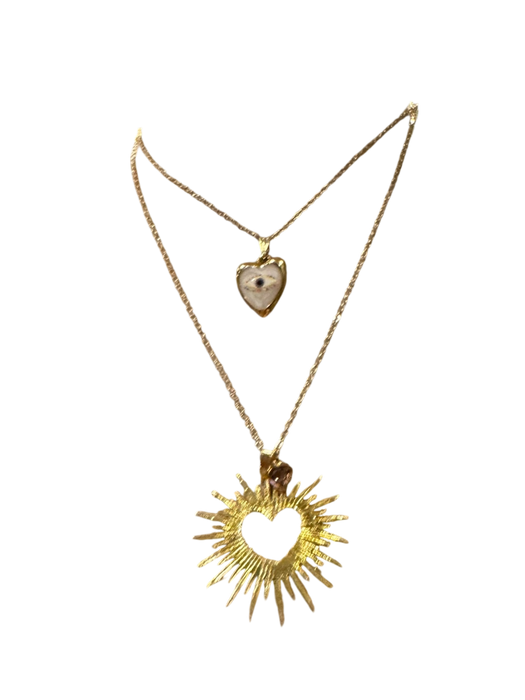 Ash, vintage 14c gold heart burst and droplet on a gold 14c chain