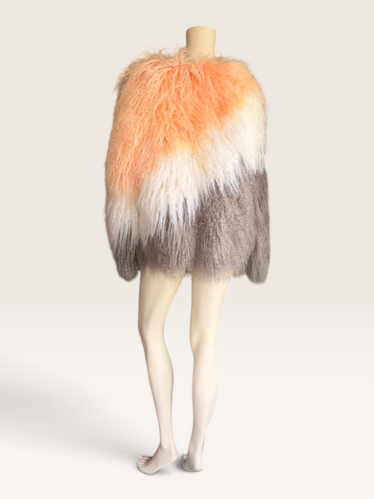 Magda, vintage Mongolian fur tri colour jacket