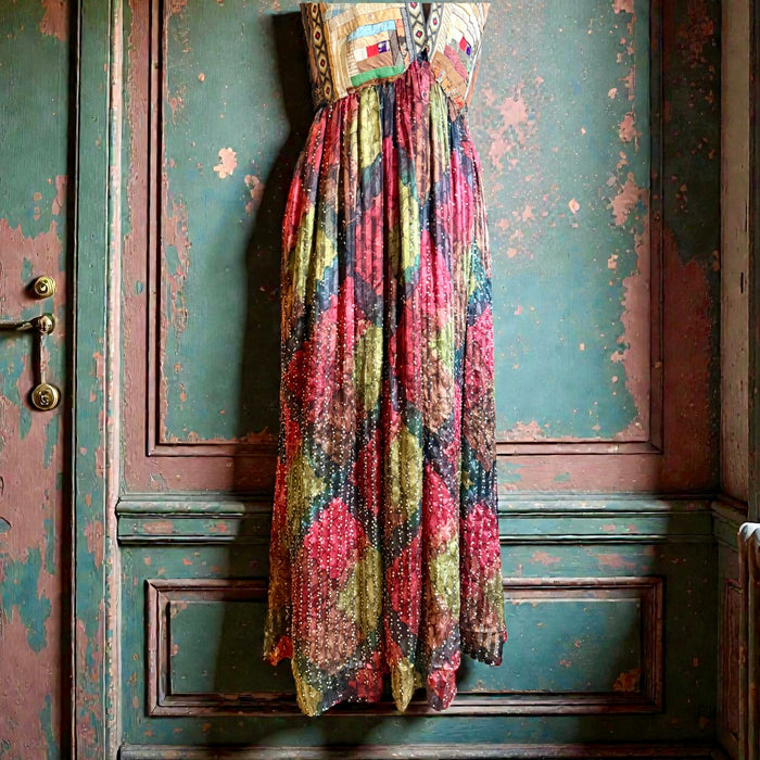 Ophelia, reworked sequins silk and patchwork dress