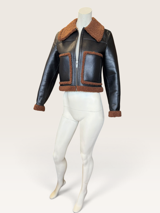Beacon, faux leather teddy lined brown jacket