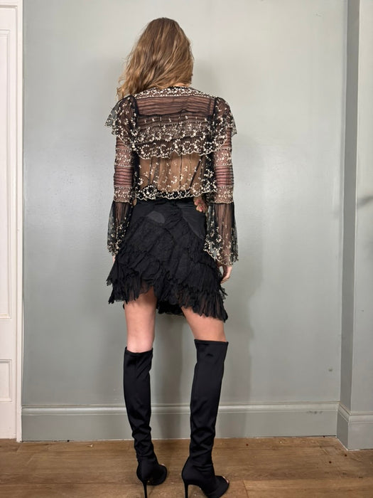 Blondie, 20s monochrome lace flair sleeve jacket