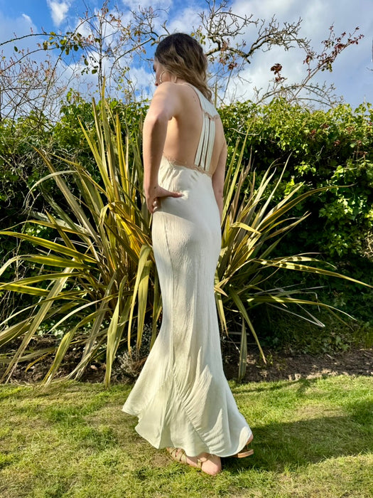 Sofia, 20s pale green silk and lace bias cut dress