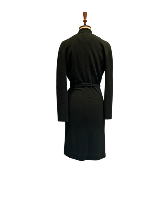 Donna Karen, Y2K bottle green wool draped wrap over dress