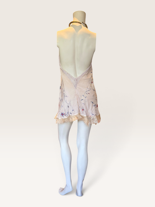 Plato, reworked short piano shawl embroidered dress with brass chocker
