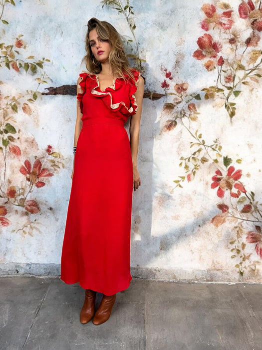 Eloise, 30s red silk and lace dress