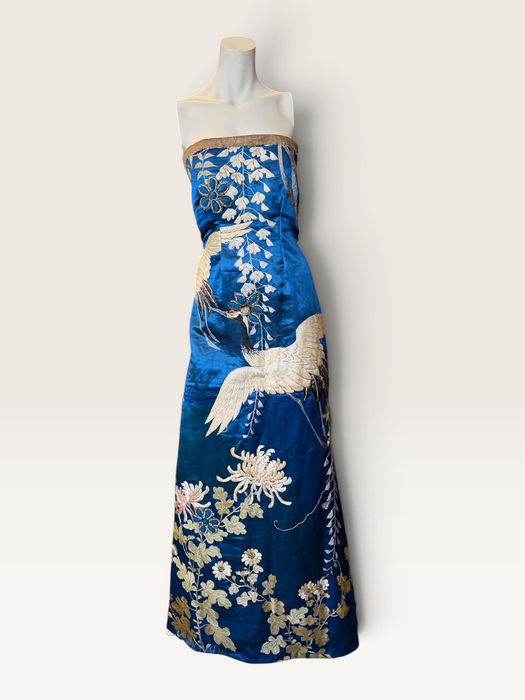 Raner, reworked 1930s cobalt blue silk embroidered bustier dress