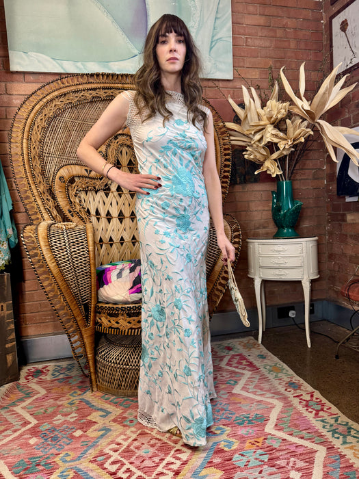 Roya, 40s silk floral scarf dress