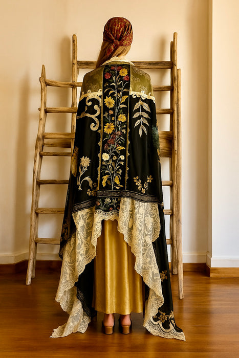 Anchor, reworked Antique French net and lace patchwork cape