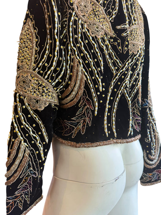 Praise, 1940s black velvet embroidered and beaded jacket