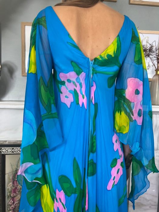 Clara, 70s hand painted chiffon dress