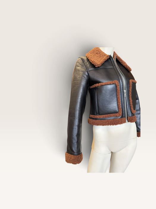 Beacon, faux leather teddy lined brown jacket