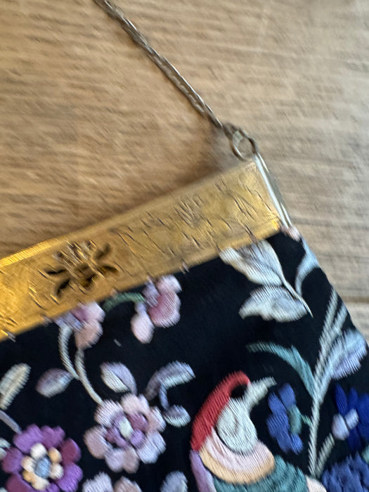 Virginia, original 40s embroidered floral handbag with brass etched cage