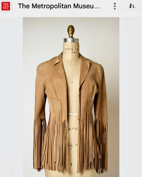 Kate Moss, for Top Shop Y2K navy leather fringed jacket