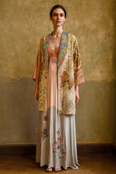 John Rocha, patchwork 80s silk kimono